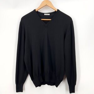 Gran Sasso Mens Virgin Wool V Neck Sweater Black Luxury Italian Knit Pullover